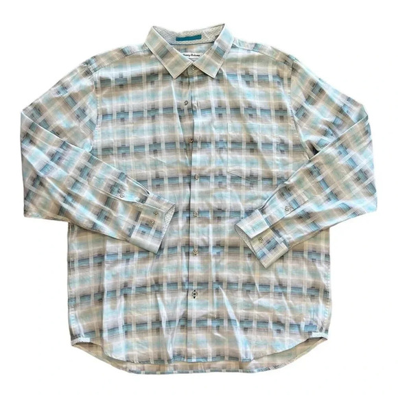 Tommy Bahama Blue Plaid Matteo Mirage Silk Blend Dress Shirt XL - Picture 1 of 4